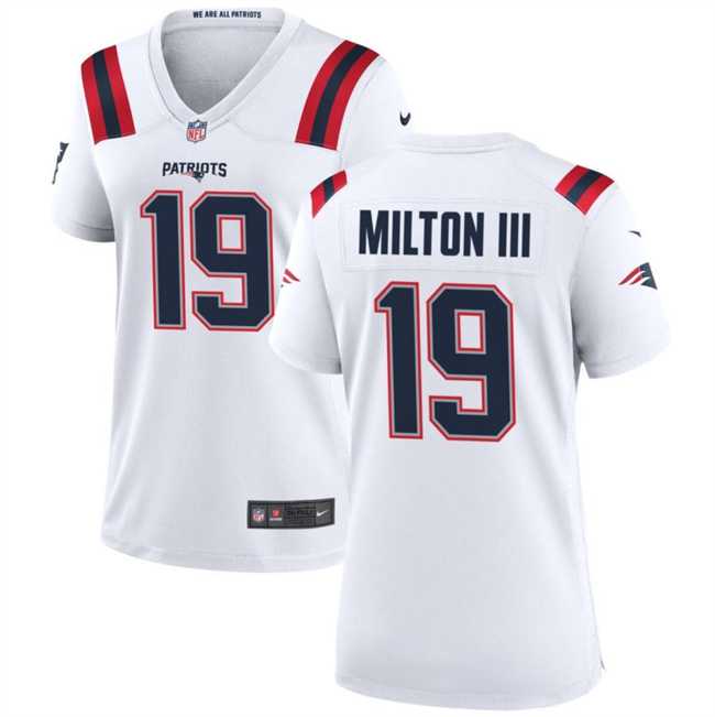 Womens New England Patriots #19 Joe Milton III 2024 White Football Stitched Jersey Dzhi